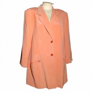 Diane Von Furstenberg Silk Assets Blazer 1X Coral 3/4 Sleeve Tailored Career
